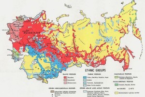 Una mappa della Russia che evidenzia le differenze etniche all'interno del Paese